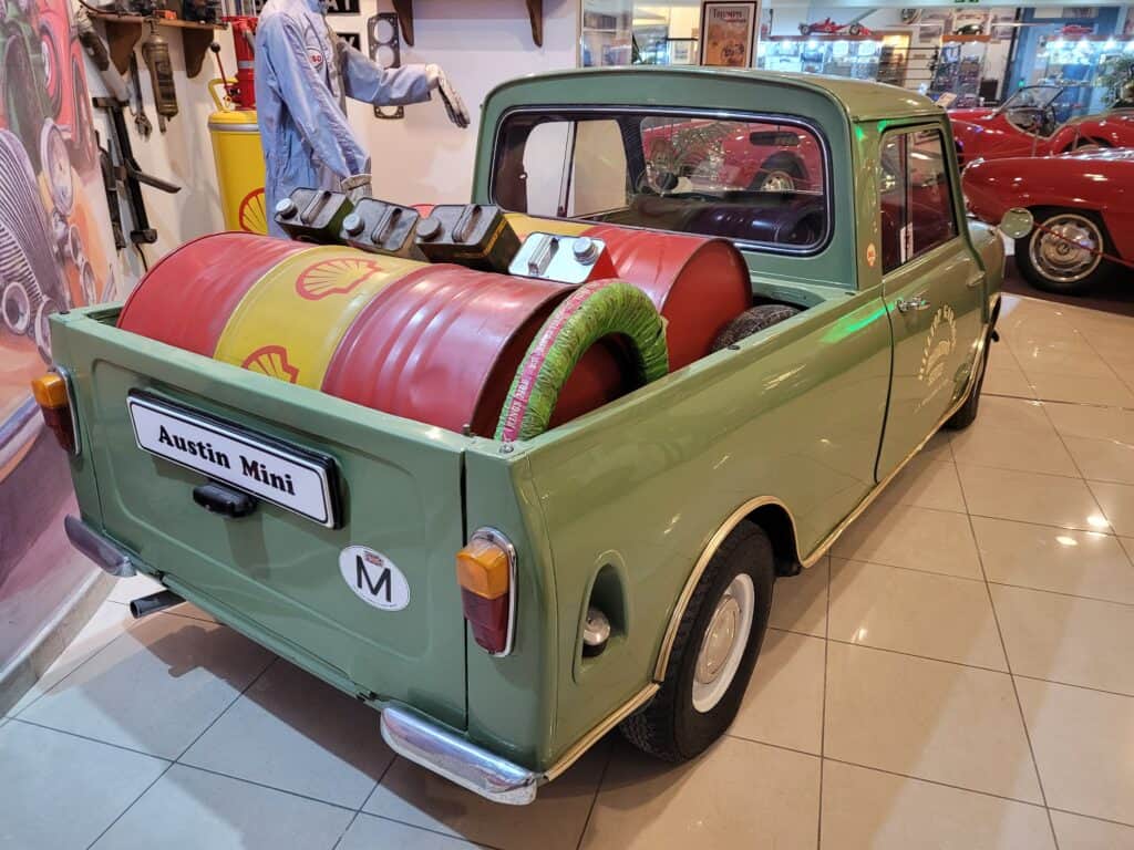 a green mini cooper pickup